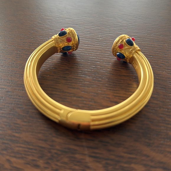 PJM China Gold Tone Greek Key Lapis Ruby Bracelet - Picture 5 of 8